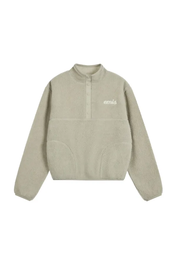 (W) HALF NECK FLEECE TOP-BEIGE