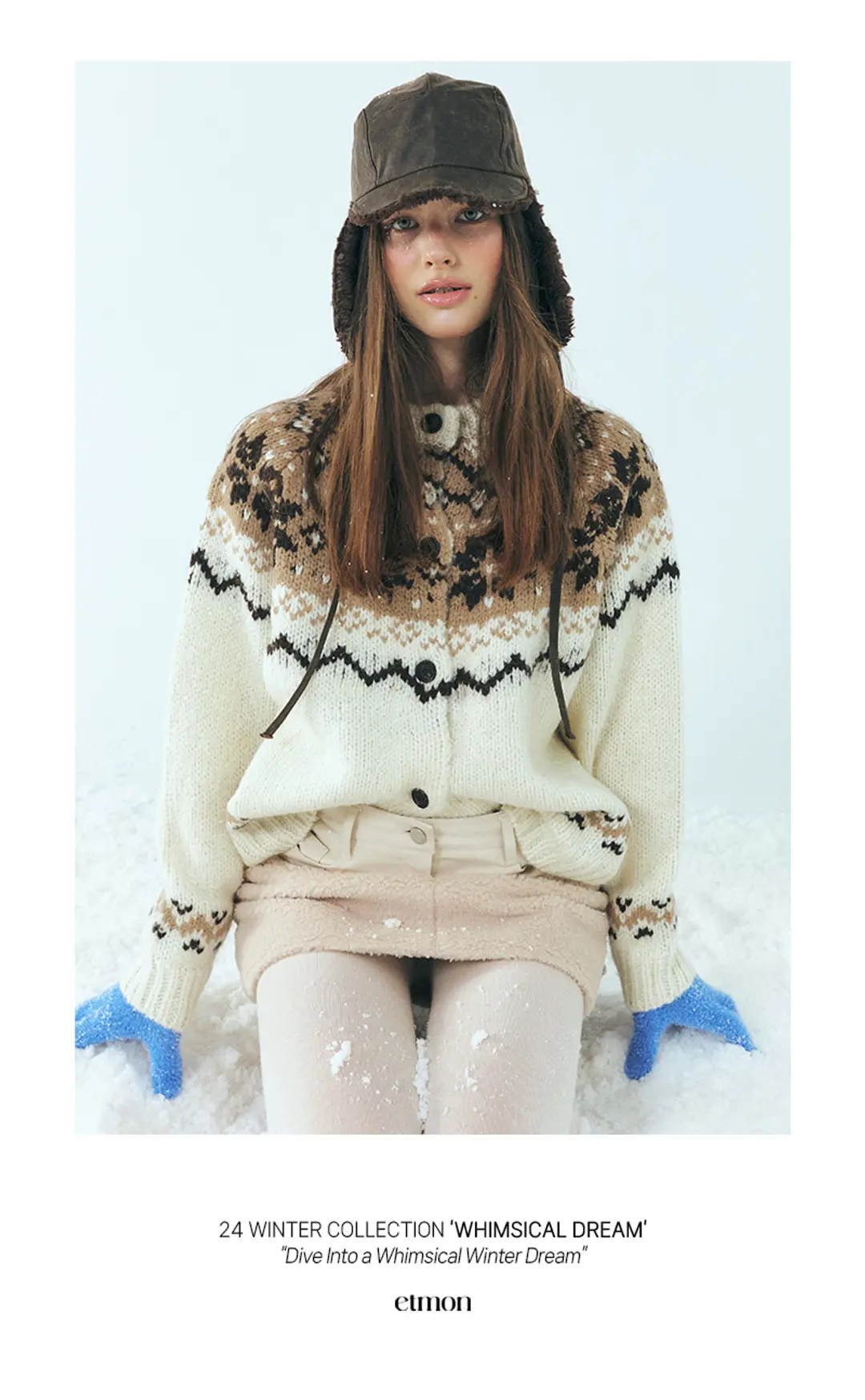 에트몽 Alpaca Nordic Knit Cardigan, Pink 상품 이미지 2