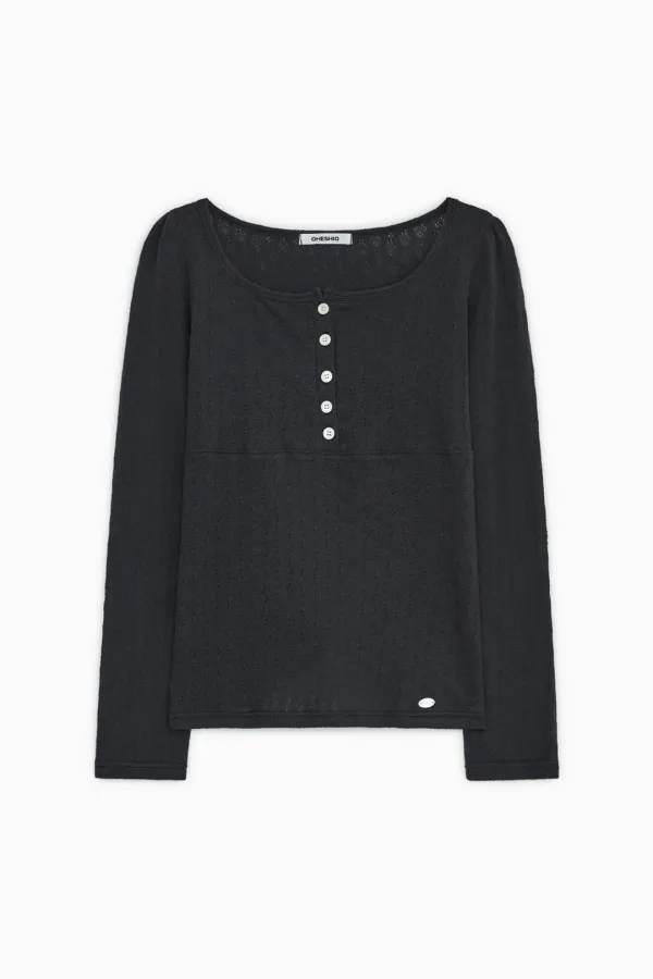 [10/6 SOON] PUNCHING SQUARE BUTTON KNIT LONG SLEEVE, NAVY