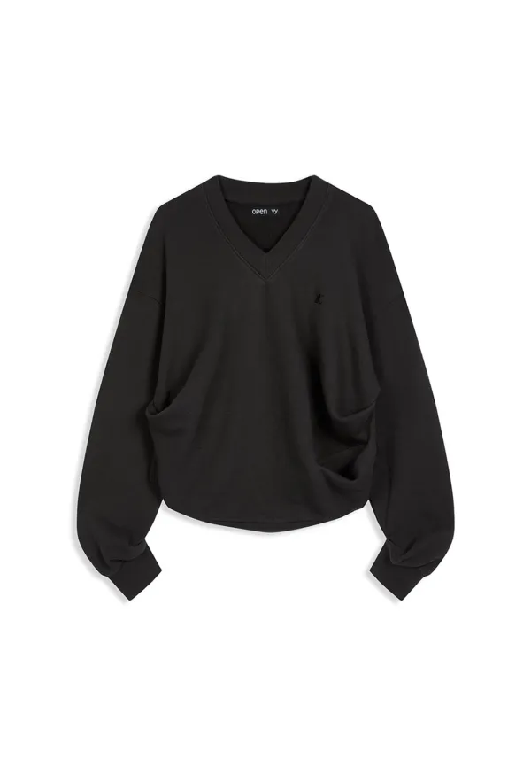 SLOUCHY V-NECK SWEATSHIRT, CHARCOAL