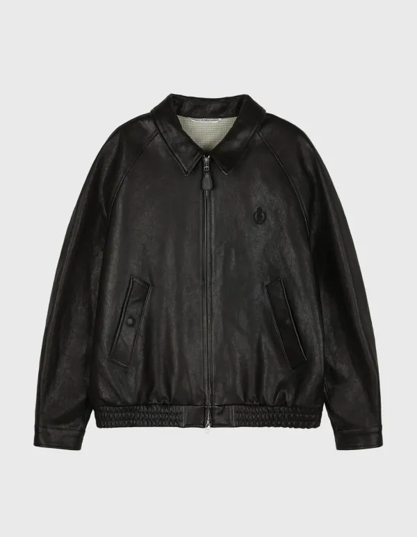 CREST LEATHER BLOUSON JACKET / Black