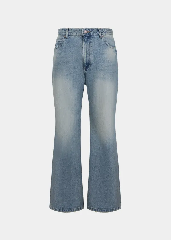 W VINTAGE FADED DISTRESSED FLARED JEANS - LIGHT BLUE