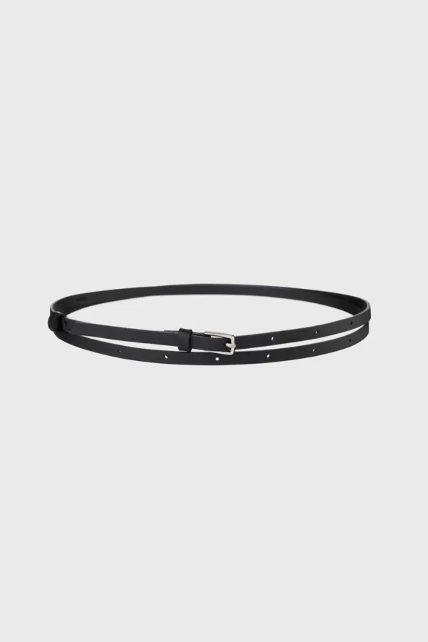 Thin Leather Belt (White / Black)