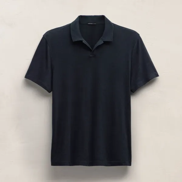 Cotton Cashmere Open Polo - Blue Noir