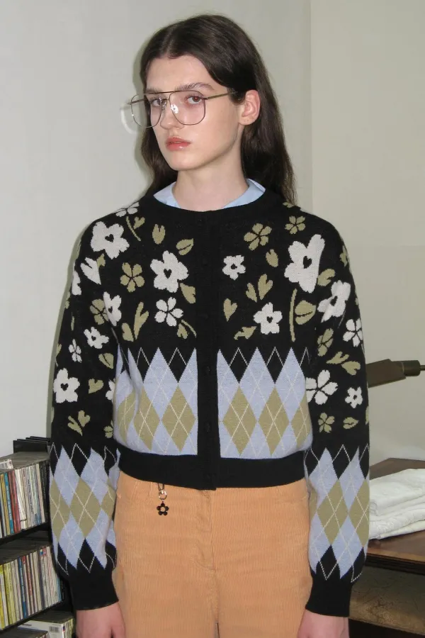 Floral Jacquard Cardigan (Black)