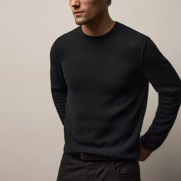 Soft Featherweight Cashmere Crew - Black