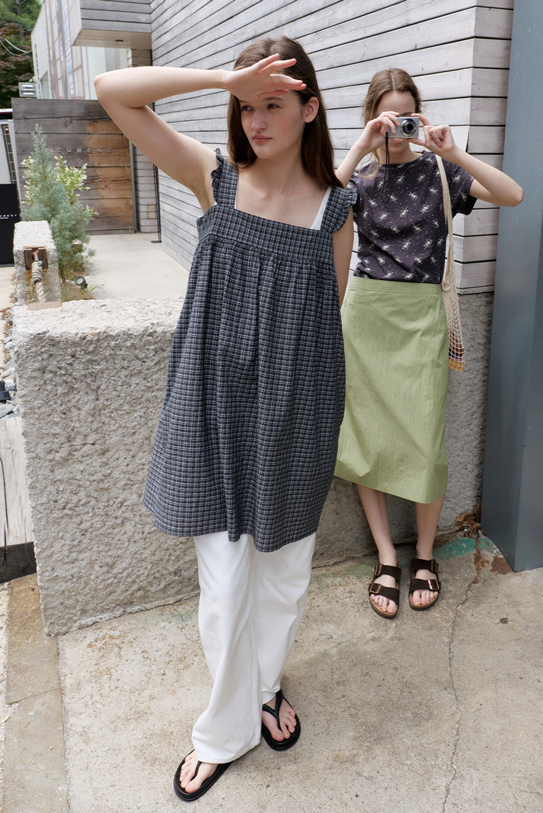 브렌다 브렌든 square frill dress - black check 상품 이미지 2
