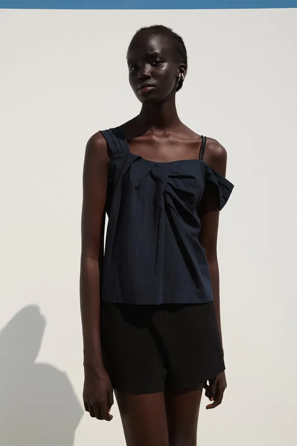 ASYMMETRIC SHOULDER BLOUSE MIDNIGHT NAVY