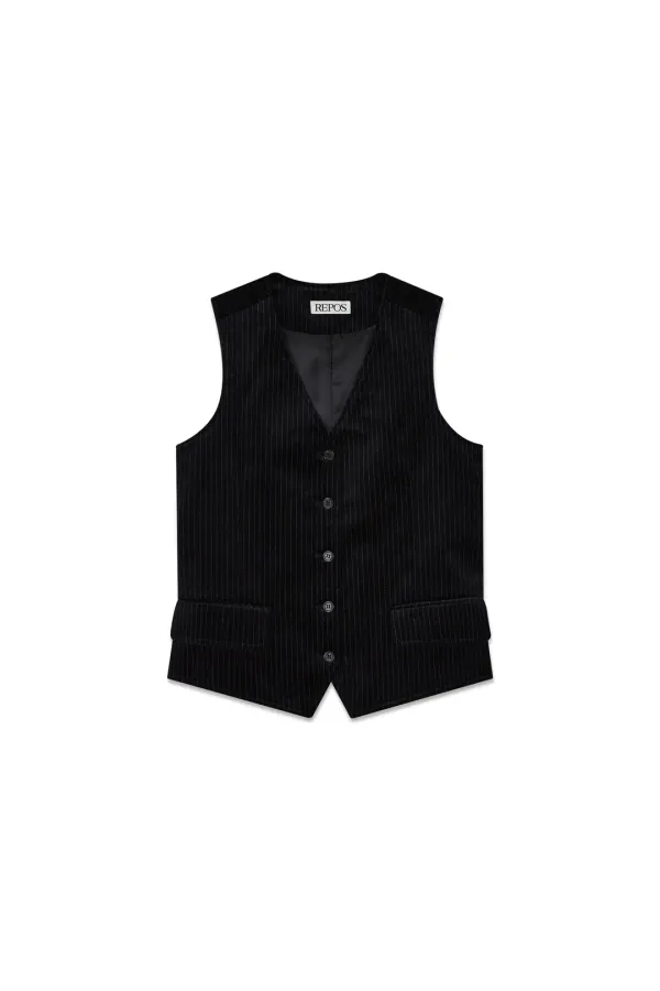 VELVET STRIPE VEST (BLACK)