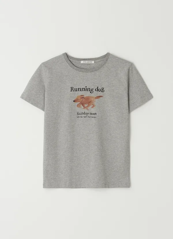 Running dog print T-shirts_GREY
