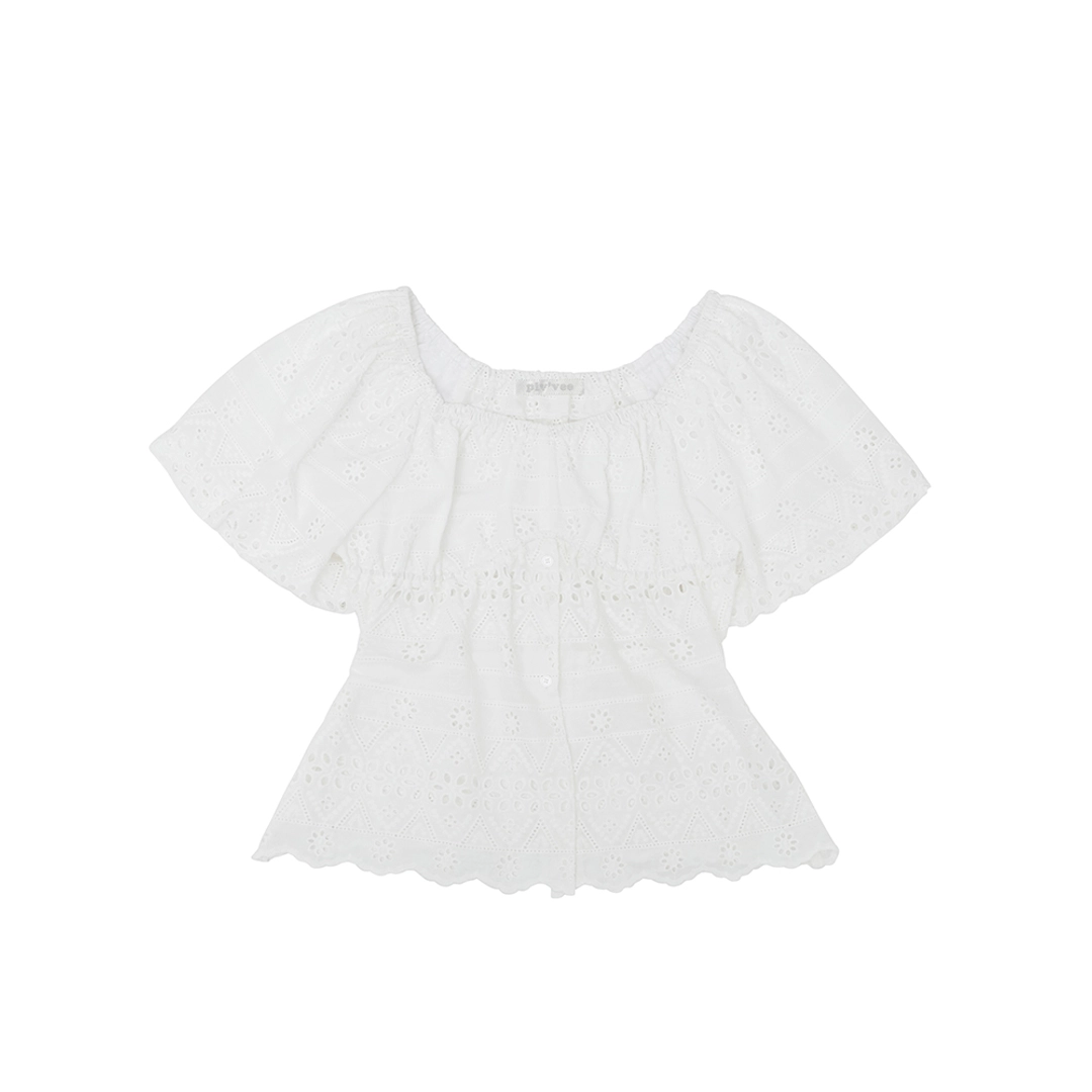 피브비 Eyelet Shirring Blouse (cloud white) 상품 이미지 1