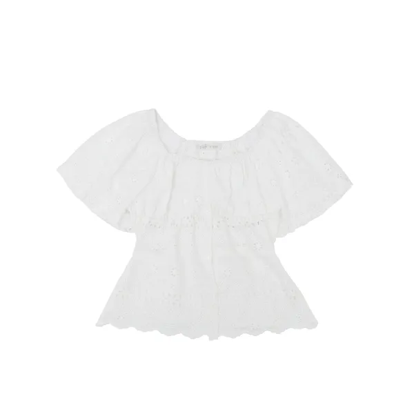 Eyelet Shirring Blouse (cloud white)