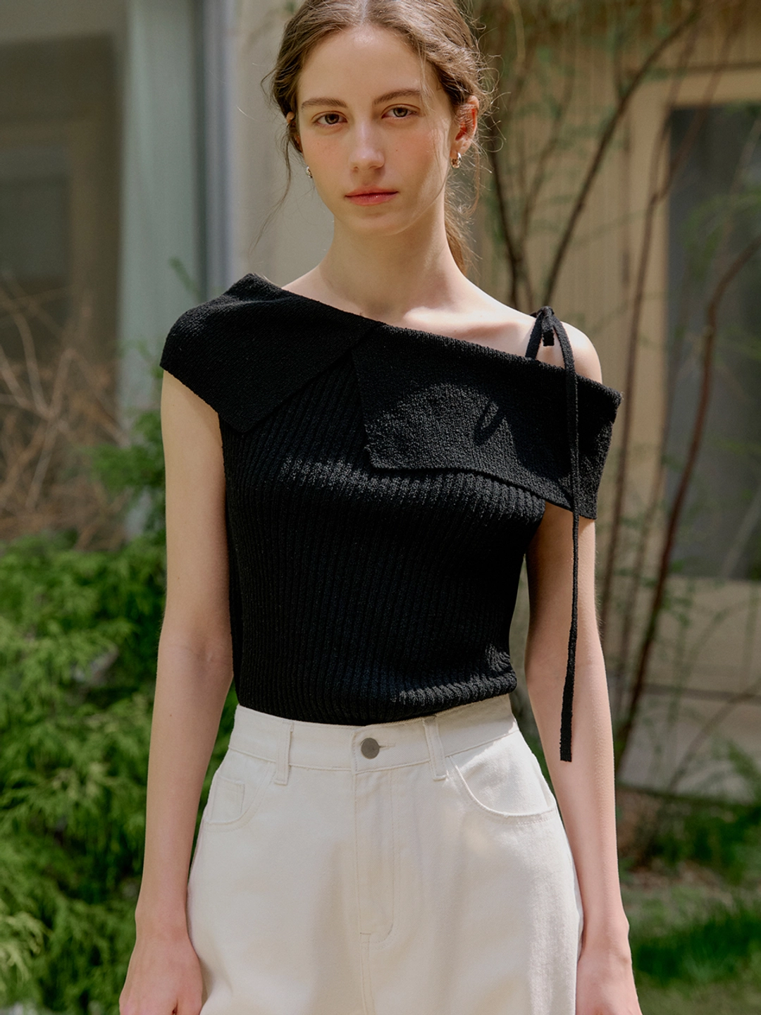 아워코모스 comos 1431 off-shoulder ribbon knit (black) 상품 이미지 2