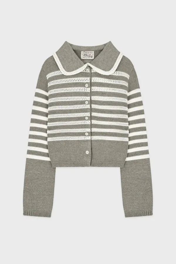[웬디 착용] Stripe Collar Cardigan (Melange Grey)