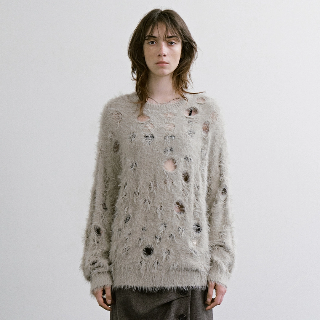 트리밍버드 Shaggy distressed Hole Knit [ Khaki Beige ] 상품 이미지 1