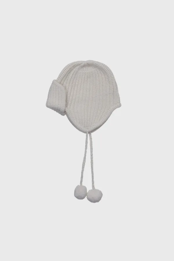Ribbed Wool Knit Bonnet (Ivory / Beige / Dark Gray)