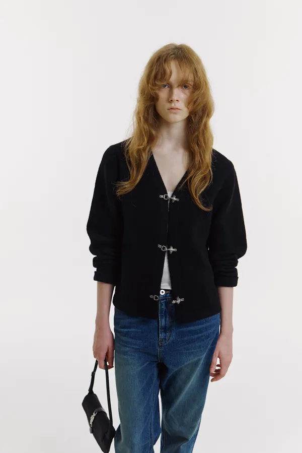 Fireman Clasp Knit Jacket in Black