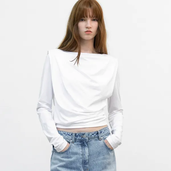 (Z-T-7167)DRAPING DETAIL TOP