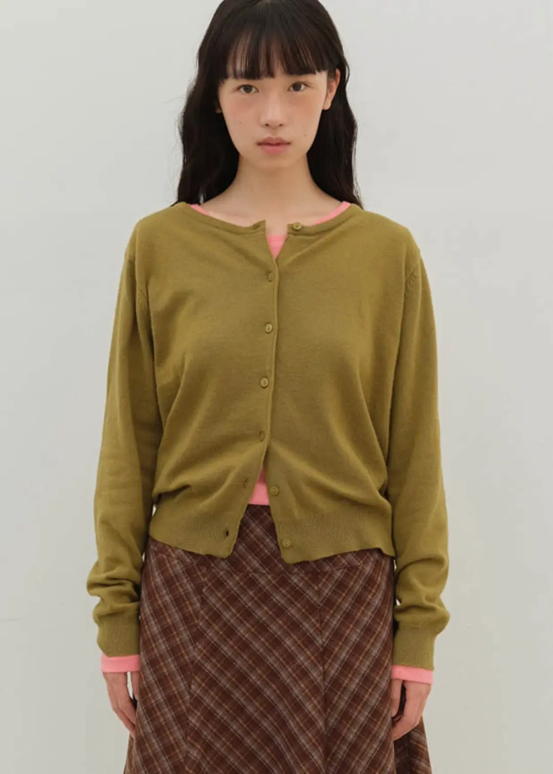 온무드 [6TH] ORGANZA LABEL CASH CARDIGAN - OLIVE 상품 이미지 2