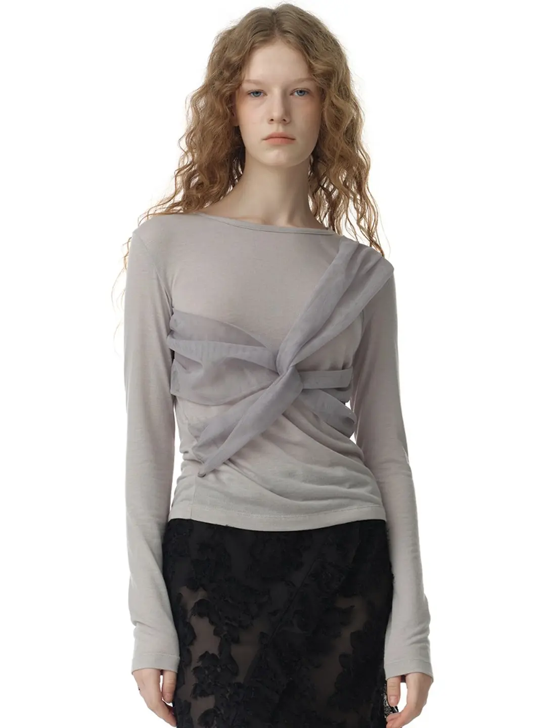 밀로 우먼 Mesh Twist T-Shirt [Gray] 상품 이미지 1