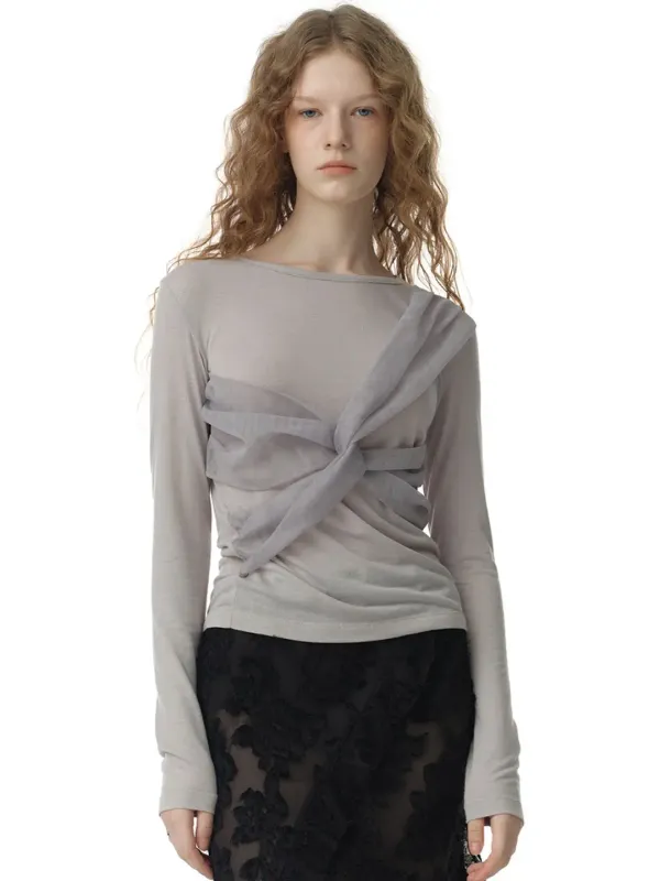 Mesh Twist T-Shirt [Gray]