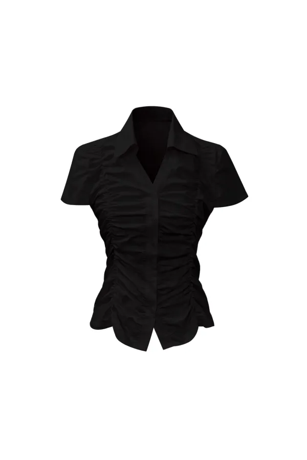 SYLPH SHIRRING SHIRT / BLACK