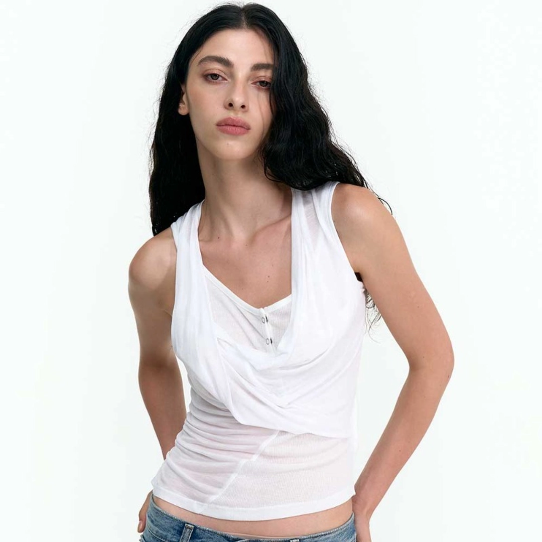 2000아카이브 DRAPED HENLEY TANK (WHITE) 상품 이미지 1