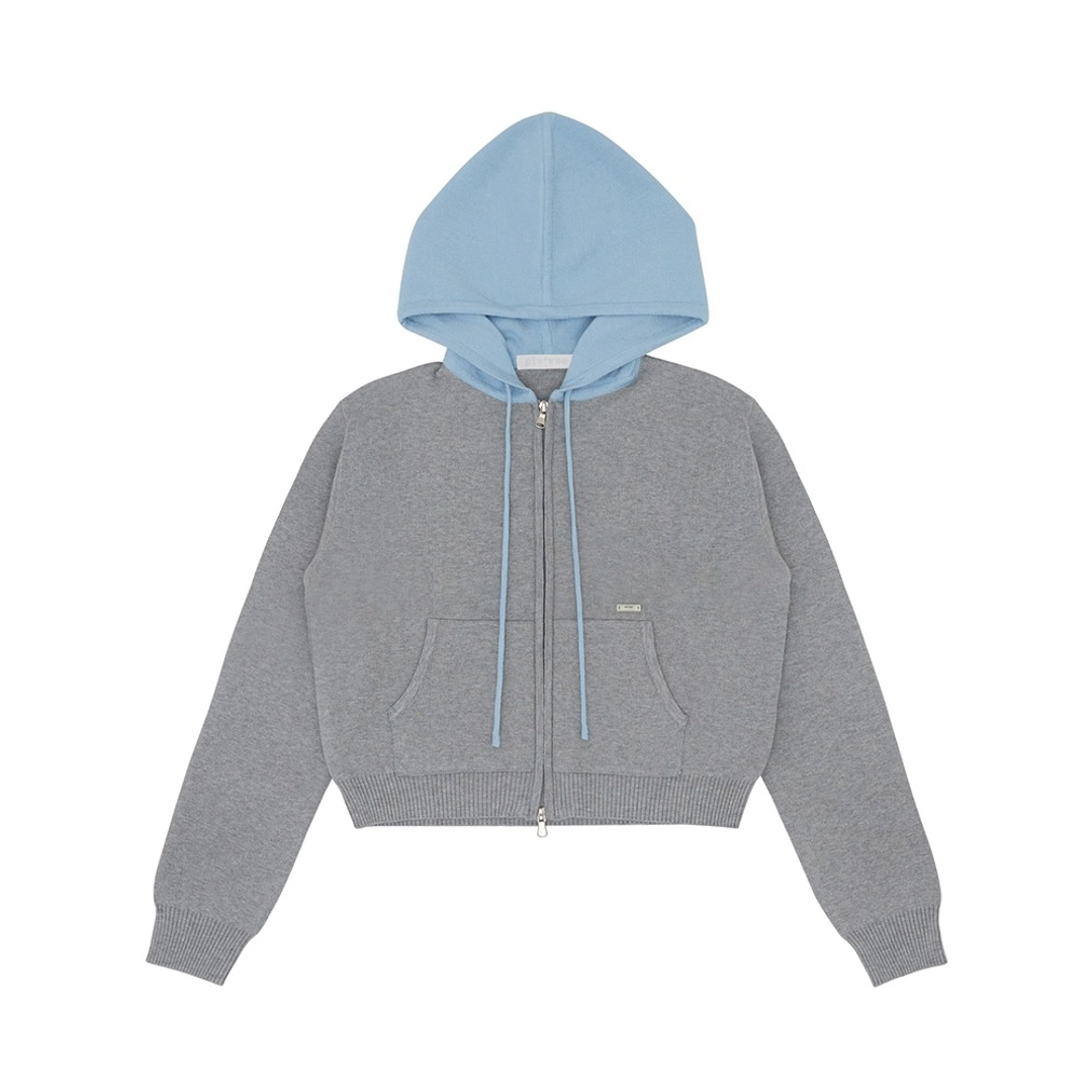 피브비 Two-tone Hooded Knit Zip-up Jumper (heather grey) 상품 이미지 1