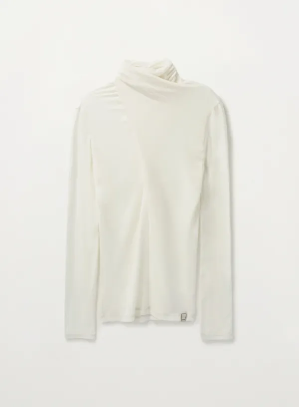 (W) Crossed Turtle Neck Long Sleeve - White