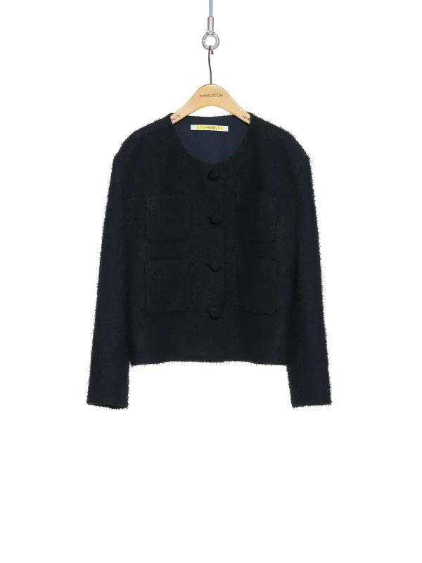 PF25 BLACK COLLARLESS TWEED JACKET
