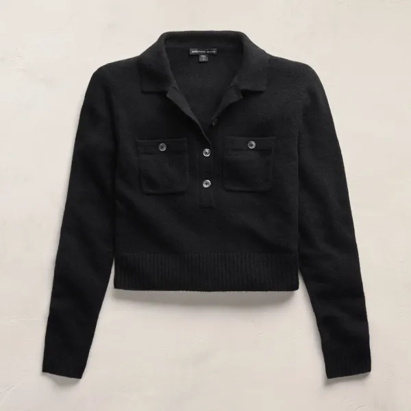 Soft Featherweight Cashmere Polo - Black