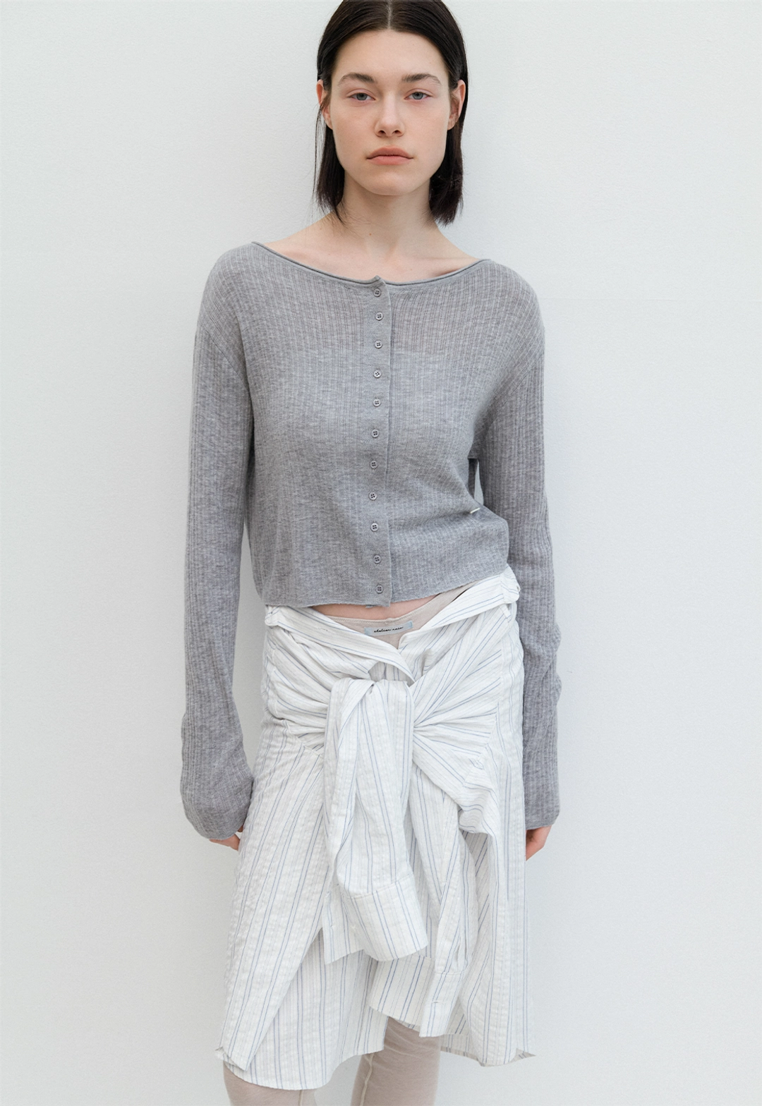 아뜰리에 나인 (CD-2257)AN SHEER FRESH CROP BOAT NECK CARDIGAN 상품 이미지 2