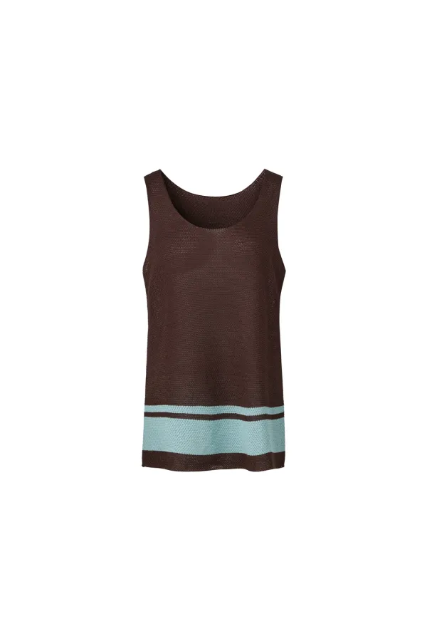 PAPER YARN COLORBLOCK SLEEVELESS KNIT TOP [BROWN]