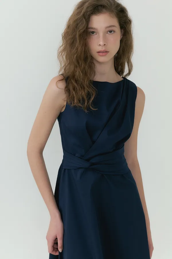 Waist-Twisted Sleeveless Dress (navy)