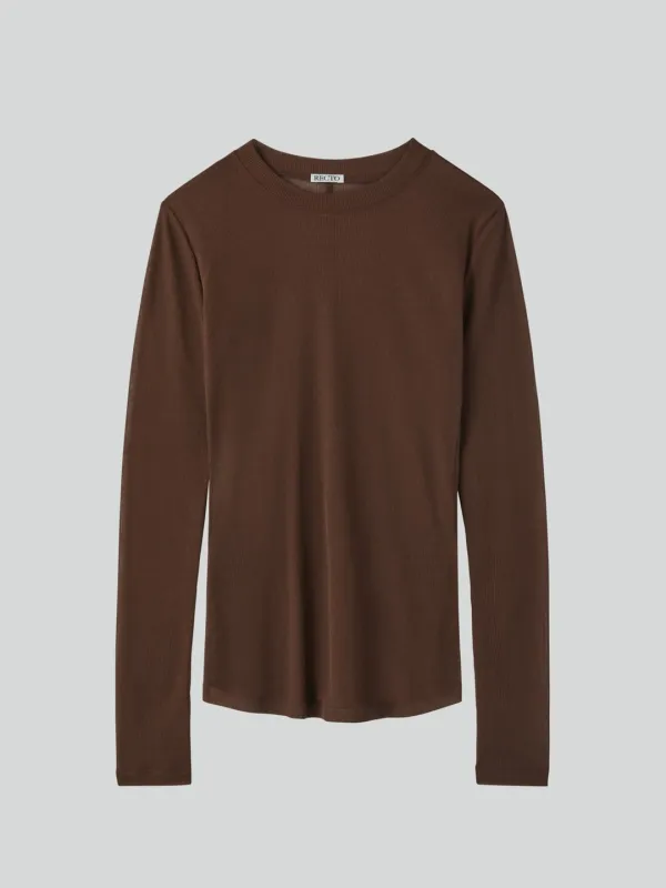 SHEER JERSEY LONG SLEEVE TOP (RED BROWN)