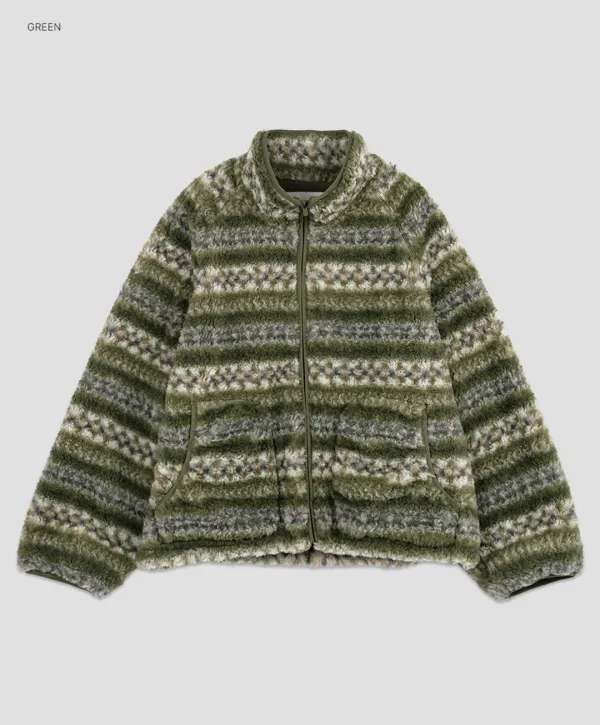 (JP-631)GREEN MULTI STRIPE FLEECE ZIP-UP