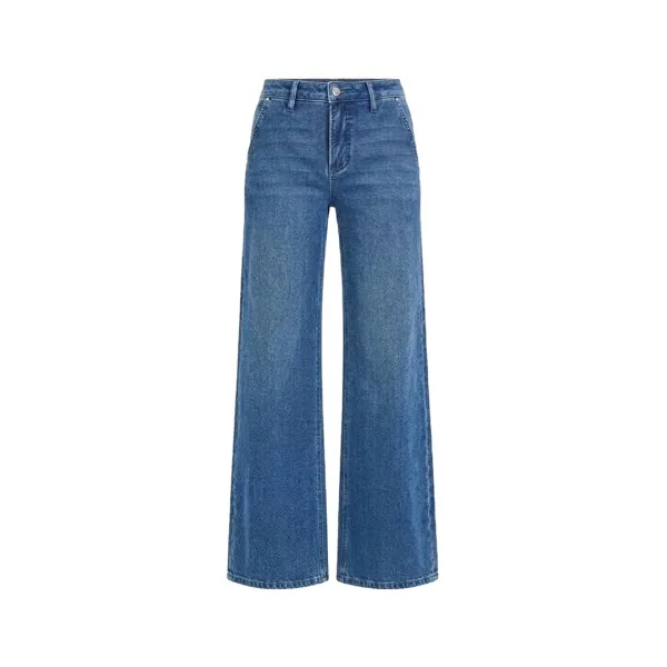 Striped Semi Wide Bootcut Denim Pants (medium blue)