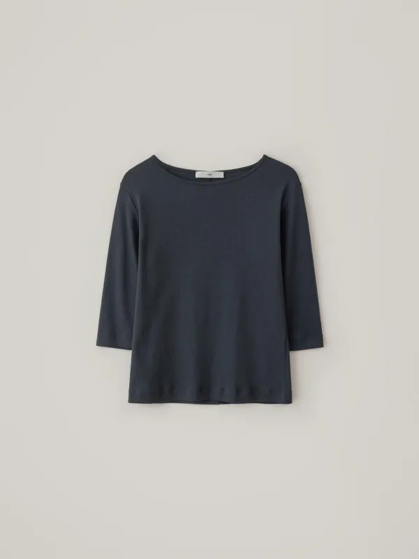 [10.2 예약 배송] Boat Neck Half Top - Navy