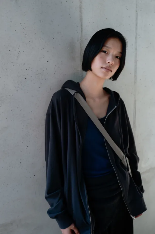 Brushed Jersey Zip Hoodie (Dark Gray / Beige / Gray)