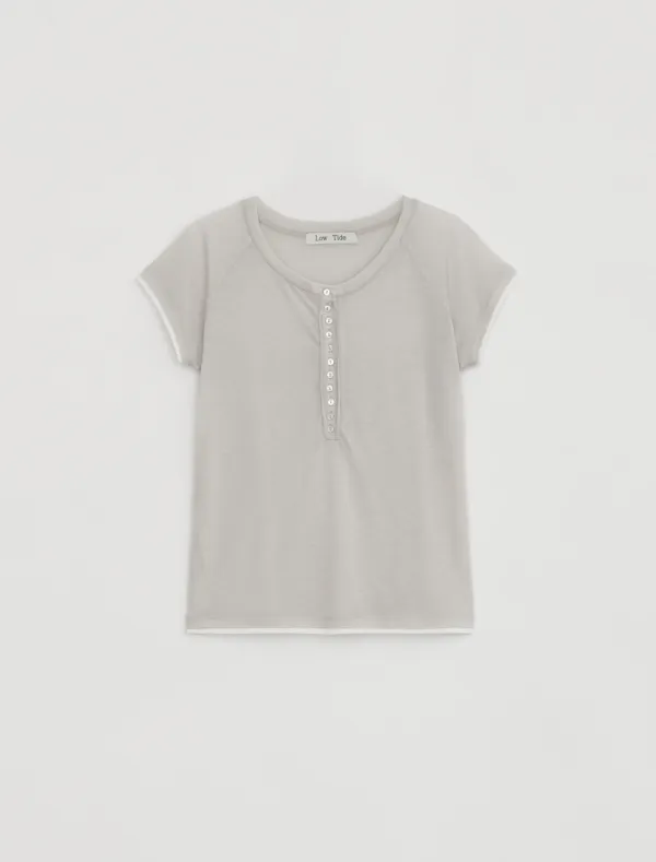 BUTTON-UP HENLEY T-SHIRT [GREY]