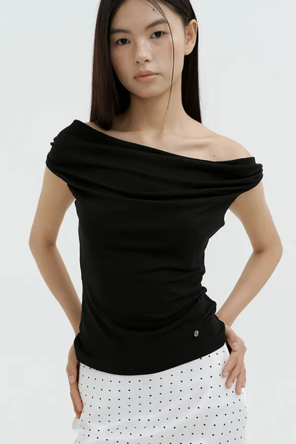 Convertible Drape Off-Shoulder Top (black)