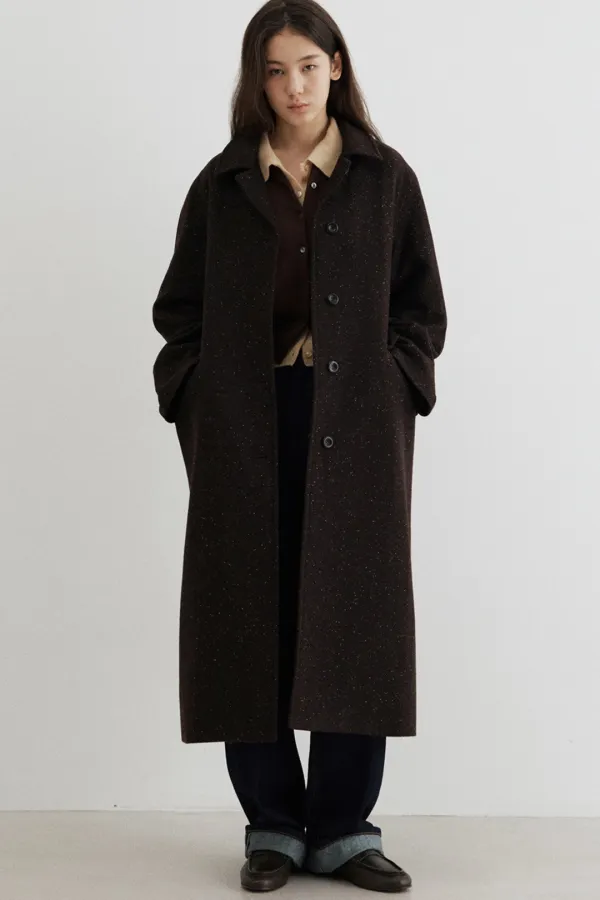 wool nep belted long coat (brown)
