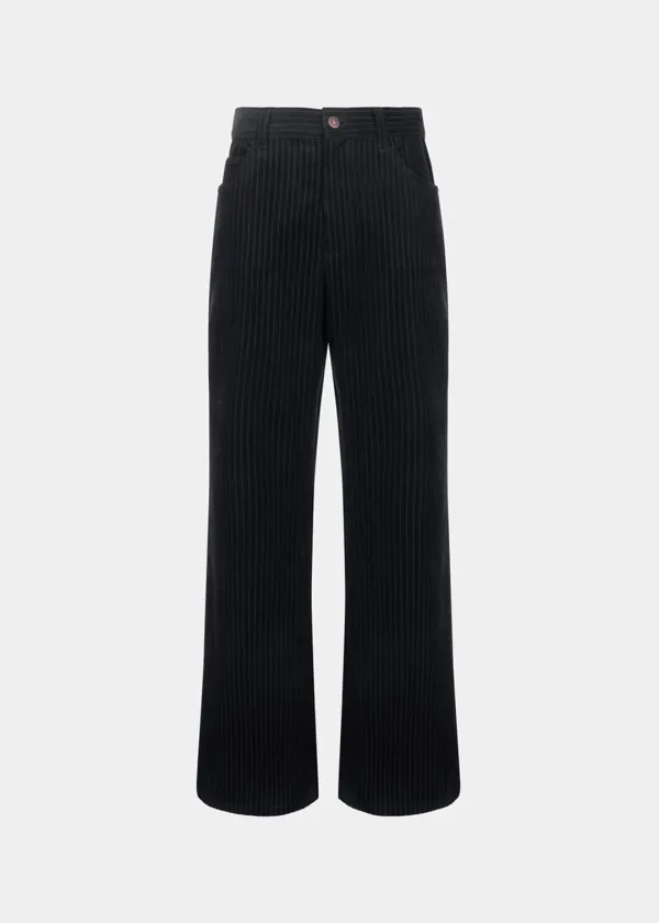 DISTORTED CORDUROY FLARED PANTS - BLACK