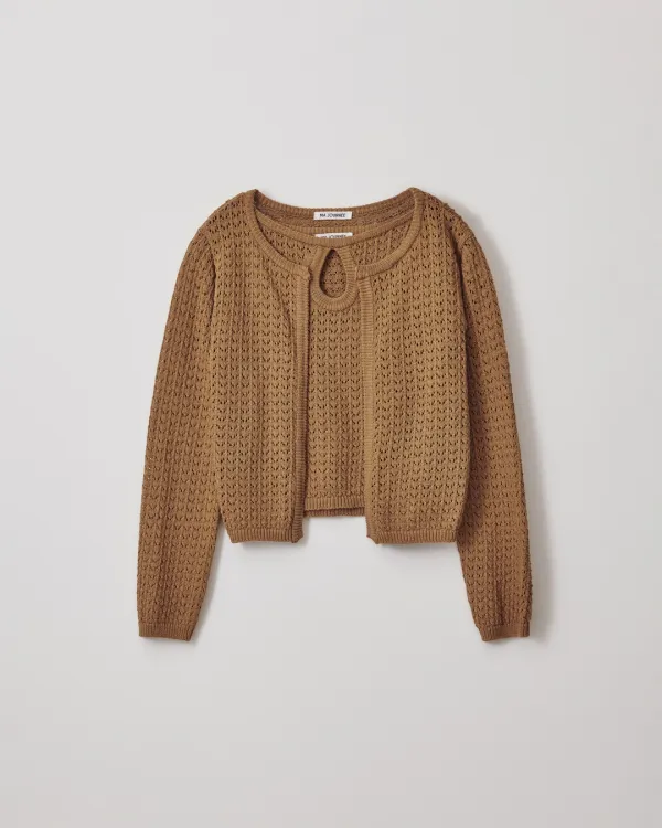 NET KNIT CARDIGAN_CAMEL