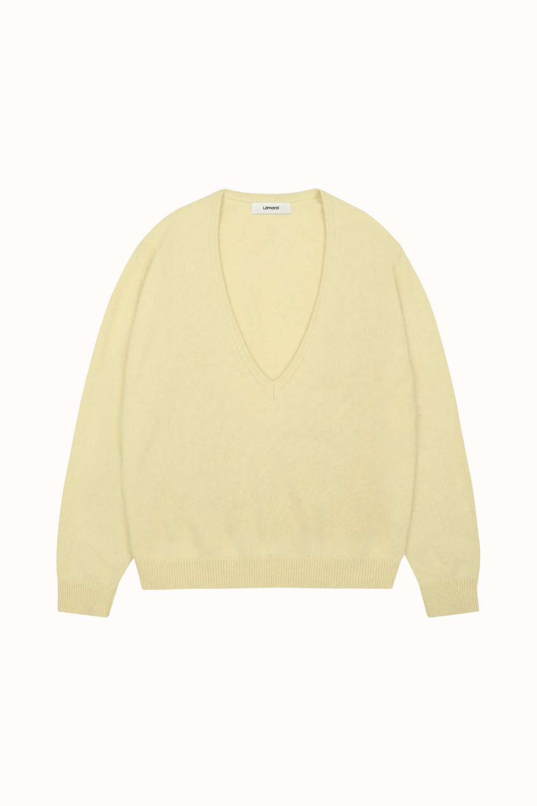 라메레이 Raccoon Deep V-Neck Knit Top [LMBFWIKN2101]-Butter Yellow 상품 이미지 2
