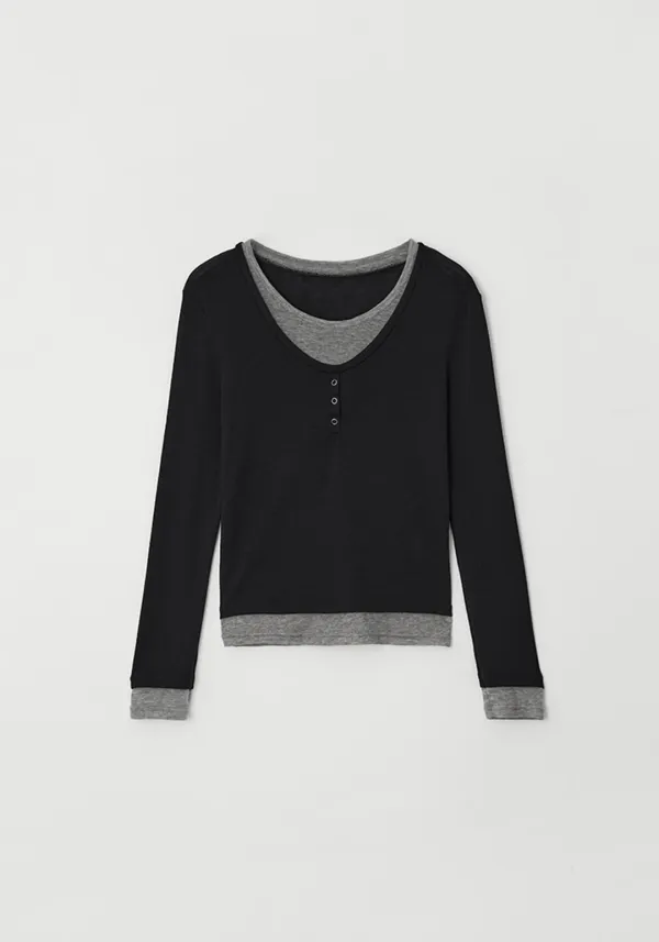 Button layered tee (Black)