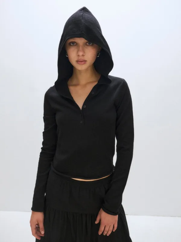 [PLZPROJECT]OPEN HOOD KNIT, BLACK
