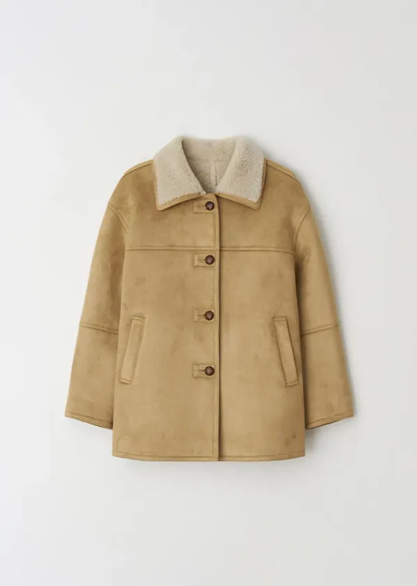 wool shearling mustang coat-beige