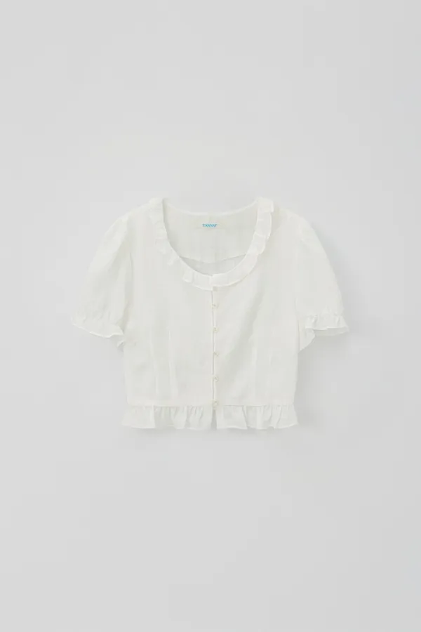(2nd re-stock) T/T Linen ruffle cloud blouse (ivory)
