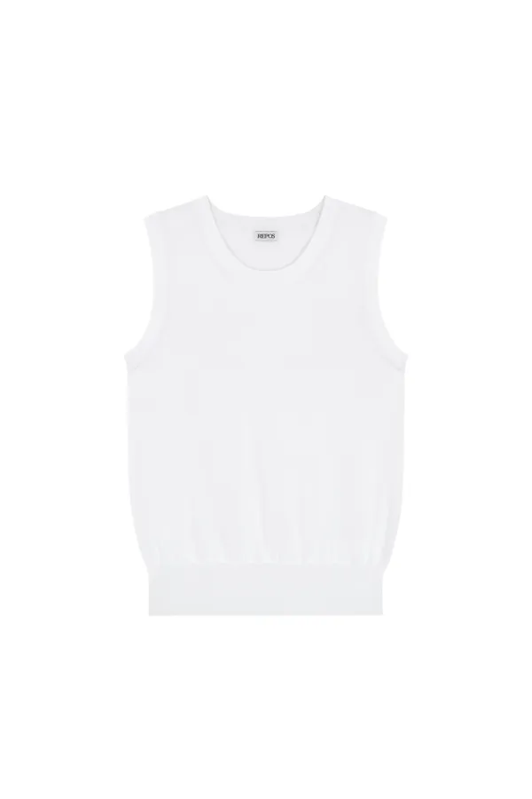 AIRY COTTON BLEND SLEEVELESS TOP (WHITE)